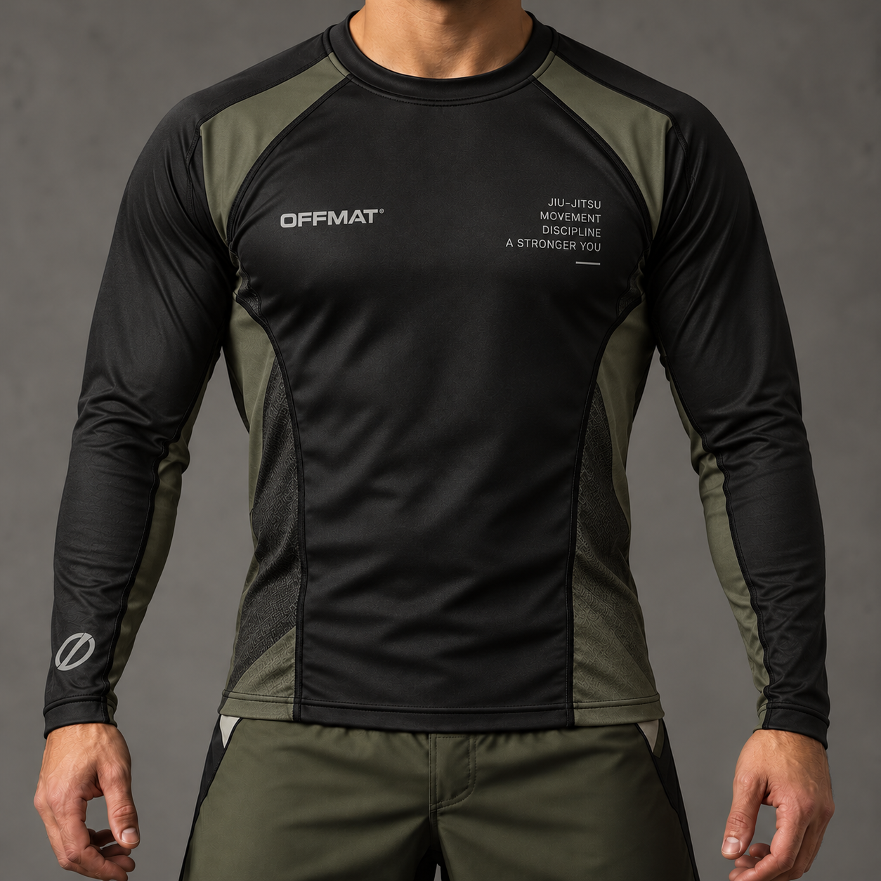 Rashguard OFFMAT de manga larga en negro y verde oliva